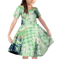 Green Palaka Crane and Flowers Family Matching Off Shoulder Short Dress and Hawaiian Shirt Japan Heritage Spirit - Polynesian Pride