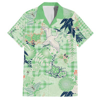 Green Palaka Crane and Flowers Family Matching Puletasi and Hawaiian Shirt Japan Heritage Spirit - Polynesian Pride
