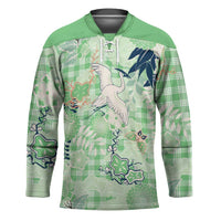 Green Palaka Crane and Flowers Hockey Jersey Japan Heritage Spirit LT9 Unisex Green - Polynesian Pride