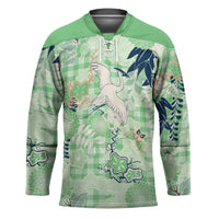 Green Palaka Crane and Flowers Hockey Jersey Japan Heritage Spirit - Polynesian Pride