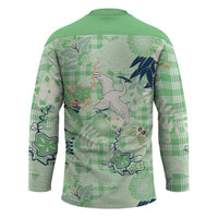 Green Palaka Crane and Flowers Hockey Jersey Japan Heritage Spirit LT9 - Polynesian Pride