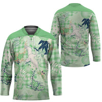 Green Palaka Crane and Flowers Hockey Jersey Japan Heritage Spirit LT9 - Polynesian Pride