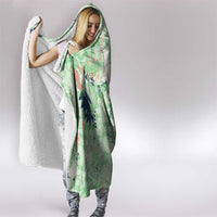 Green Palaka Crane and Flowers Hooded Blanket Japan Heritage Spirit - Polynesian Pride