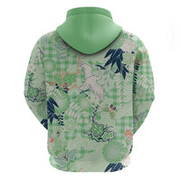 Green Palaka Crane and Flowers Hoodie Japan Heritage Spirit - Polynesian Pride