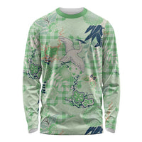 Green Palaka Crane and Flowers Long Sleeve Shirt Japan Heritage Spirit - Polynesian Pride
