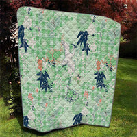 Green Palaka Crane and Flowers Quilt Japan Heritage Spirit - Polynesian Pride