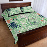 Green Palaka Crane and Flowers Quilt Bed Set Japan Heritage Spirit - Polynesian Pride