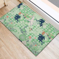 Green Palaka Crane and Flowers Rubber Doormat Japan Heritage Spirit - Polynesian Pride