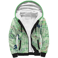 Green Palaka Crane and Flowers Sherpa Hoodie Japan Heritage Spirit - Polynesian Pride