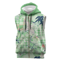 Green Palaka Crane and Flowers Sleeveless Zip Hoodie Japan Heritage Spirit - Polynesian Pride