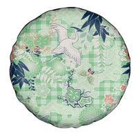 Green Palaka Crane and Flowers Spare Tire Cover Japan Heritage Spirit - Polynesian Pride