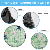 Green Palaka Crane and Flowers Spare Tire Cover Japan Heritage Spirit - Polynesian Pride