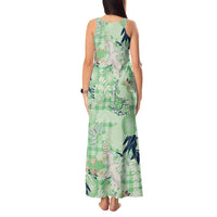 Green Palaka Crane and Flowers Tank Maxi Dress Japan Heritage Spirit - Polynesian Pride
