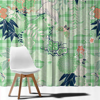 Green Palaka Crane and Flowers Window Curtain Japan Heritage Spirit - Polynesian Pride