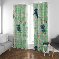 Green Palaka Crane and Flowers Window Curtain Japan Heritage Spirit - Polynesian Pride