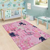 Pink Palaka Crane and Flowers Area Rug Japan Heritage Spirit - Polynesian Pride