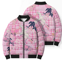 Pink Palaka Crane and Flowers Bomber Puffer Jacket Japan Heritage Spirit - Polynesian Pride