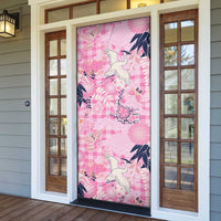 Pink Palaka Crane and Flowers Door Cover Japan Heritage Spirit - Polynesian Pride