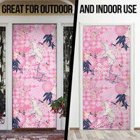 Pink Palaka Crane and Flowers Door Cover Japan Heritage Spirit - Polynesian Pride