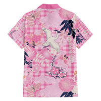 Pink Palaka Crane and Flowers Family Matching Off The Shoulder Long Sleeve Dress and Hawaiian Shirt Japan Heritage Spirit - Polynesian Pride