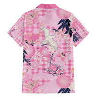 Pink Palaka Crane and Flowers Family Matching Puletasi and Hawaiian Shirt Japan Heritage Spirit - Polynesian Pride