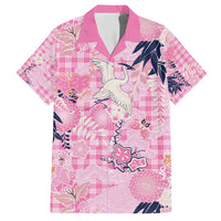 Pink Palaka Crane and Flowers Family Matching Short Sleeve Bodycon Dress and Hawaiian Shirt Japan Heritage Spirit - Polynesian Pride