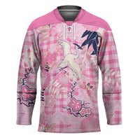Pink Palaka Crane and Flowers Hockey Jersey Japan Heritage Spirit LT9 Unisex Pink - Polynesian Pride