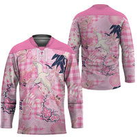 Pink Palaka Crane and Flowers Hockey Jersey Japan Heritage Spirit LT9 - Polynesian Pride