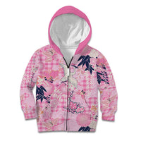 Pink Palaka Crane and Flowers Kid Hoodie Japan Heritage Spirit - Polynesian Pride