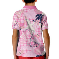 Pink Palaka Crane and Flowers Kid Polo Shirt Japan Heritage Spirit - Polynesian Pride