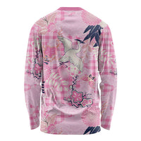 Pink Palaka Crane and Flowers Long Sleeve Shirt Japan Heritage Spirit - Polynesian Pride