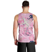 Pink Palaka Crane and Flowers Men Tank Top Japan Heritage Spirit - Polynesian Pride