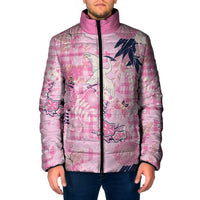 Pink Palaka Crane and Flowers Padded Jacket Japan Heritage Spirit - Polynesian Pride