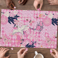 Pink Palaka Crane and Flowers Puzzle Japan Heritage Spirit - Polynesian Pride