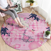 Pink Palaka Crane and Flowers Round Carpet Japan Heritage Spirit - Polynesian Pride