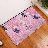 Pink Palaka Crane and Flowers Rubber Doormat Japan Heritage Spirit - Polynesian Pride
