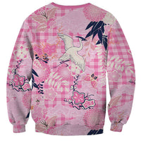 Pink Palaka Crane and Flowers Sweatshirt Japan Heritage Spirit - Polynesian Pride