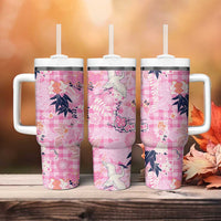 Pink Palaka Crane and Flowers Tumbler With Handle Japan Heritage Spirit - Polynesian Pride
