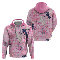 Pink Palaka Crane and Flowers Zip Hoodie Japan Heritage Spirit - Polynesian Pride