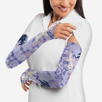 Purple Palaka Crane and Flowers Arm Sleeves Japan Heritage Spirit - Polynesian Pride
