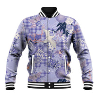 Purple Palaka Crane and Flowers Baseball Jacket Japan Heritage Spirit - Polynesian Pride