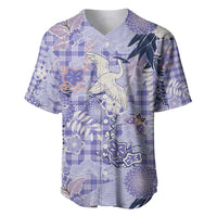 Purple Palaka Crane and Flowers Baseball Jersey Japan Heritage Spirit - Polynesian Pride