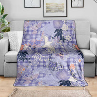 Purple Palaka Crane and Flowers Blanket Japan Heritage Spirit - Polynesian Pride