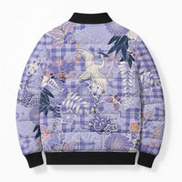 Purple Palaka Crane and Flowers Bomber Puffer Jacket Japan Heritage Spirit - Polynesian Pride