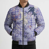 Purple Palaka Crane and Flowers Bomber Puffer Jacket Japan Heritage Spirit - Polynesian Pride