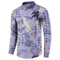 Purple Palaka Crane and Flowers Button Sweatshirt Japan Heritage Spirit - Polynesian Pride