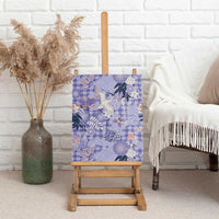 Purple Palaka Crane and Flowers Canvas Wall Art Japan Heritage Spirit - Polynesian Pride