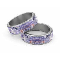 Purple Palaka Crane and Flowers Classic Ring Japan Heritage Spirit - Polynesian Pride