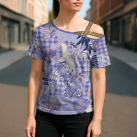 Purple Palaka Crane and Flowers Cross Shoulder Shirt Japan Heritage Spirit - Polynesian Pride