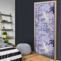 Purple Palaka Crane and Flowers Door Cover Japan Heritage Spirit - Polynesian Pride
